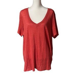 Tahari  100% Linen Top Orange Short Sleeve V-Neck Sz 1X NWT